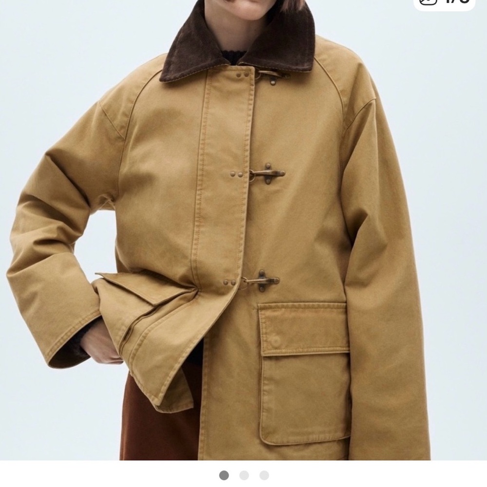Mango Tan Utility Jacket with Dark Brown Corduroy Collar